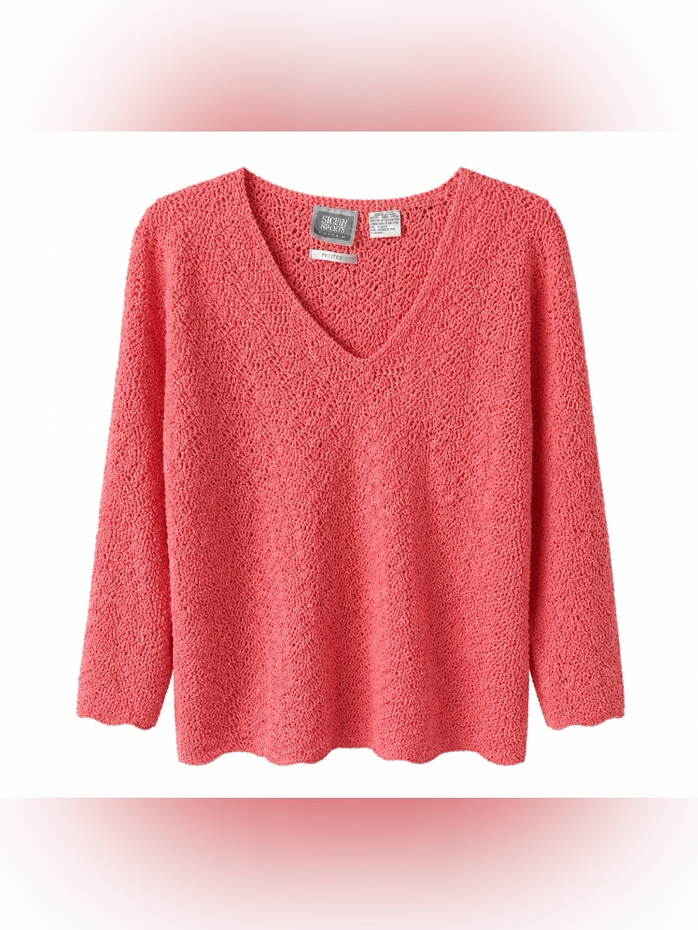 Sigrid Olsen Sport Coral V Neck Sweater Size XL Gorgeous Hand Crocheted - Picture 3 of 7